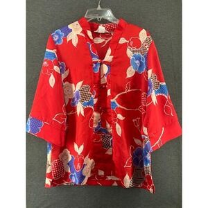 Vintage Tori Richard Honolulu Red Floral Kimono Jacket Top Size 14